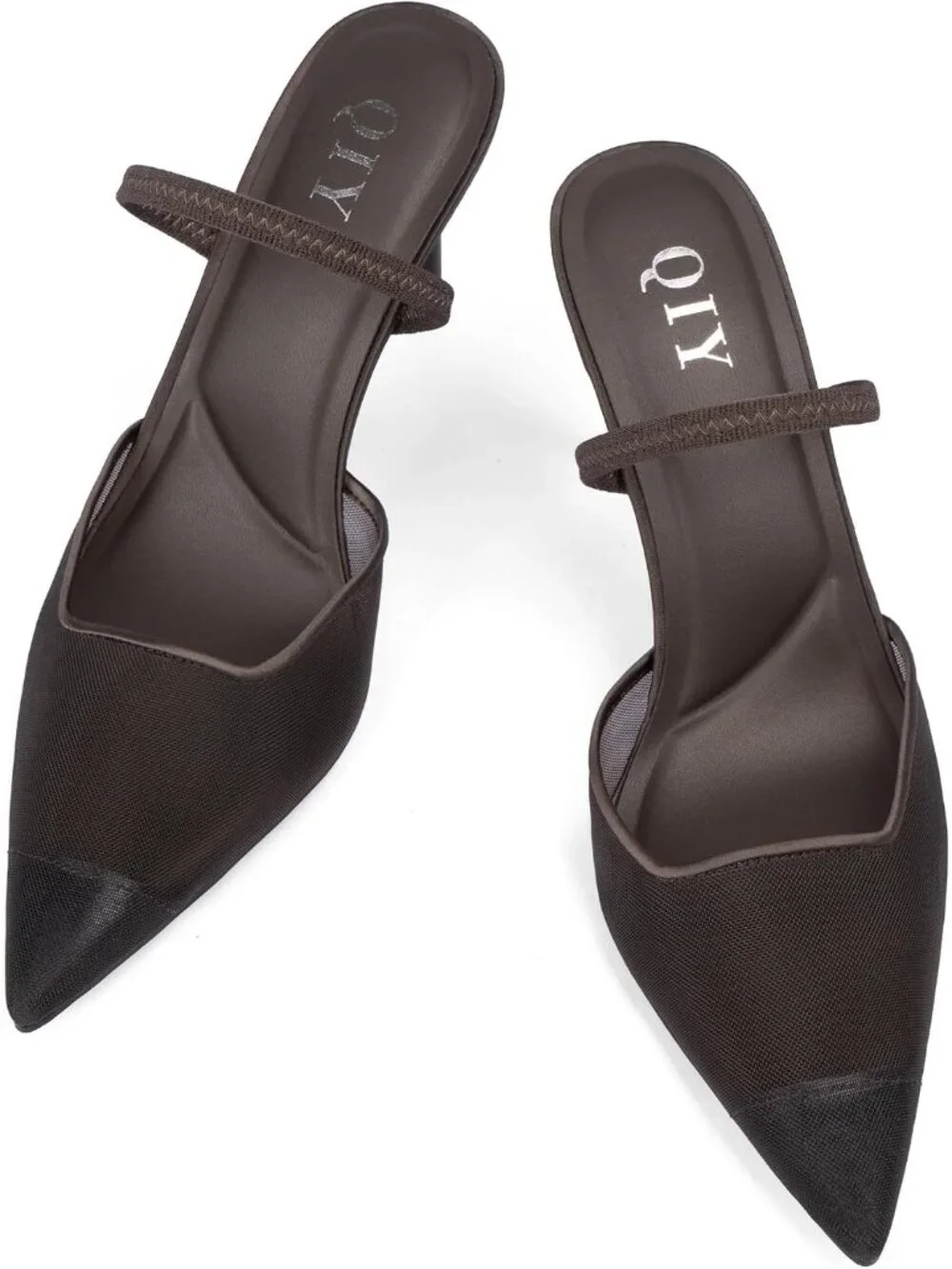 Women's Brown Pointed Toe Slingback Stiletto Pumps Slip On Heeled Mule Shoes